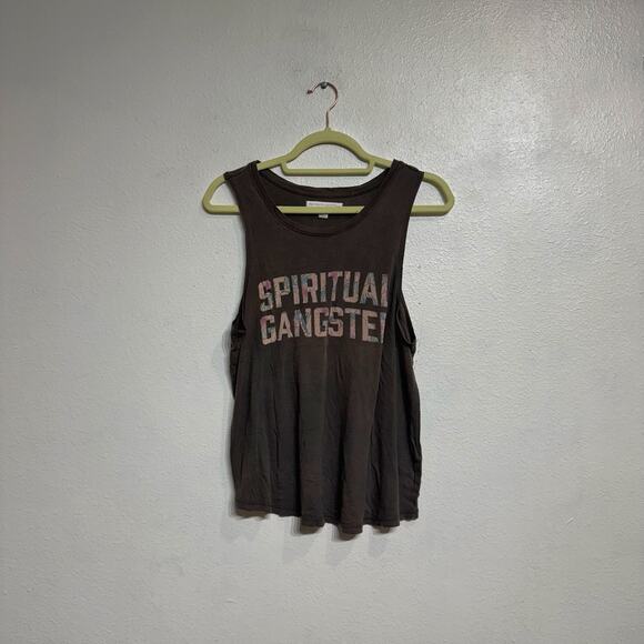 Spiritual Gangster Black Floral Logo Tank Muscle Tee Sz M - Picture 2 of 13